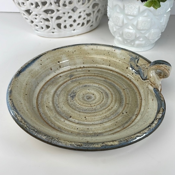 Blue Beige Stoneware Pottery Dish Handle - Picture 2 of 14